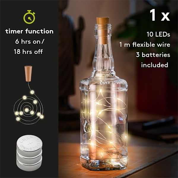 Goobay 10-serien LED flaska fairy lampor, inkl. timer Atmosfärisk belysning dekoration för glasflaskor