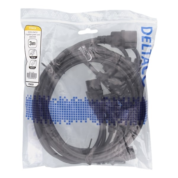 DELTACO IEC C14 to 5x IEC C13 Power cable, 3m, 10A/250V, Y-Splitter, b