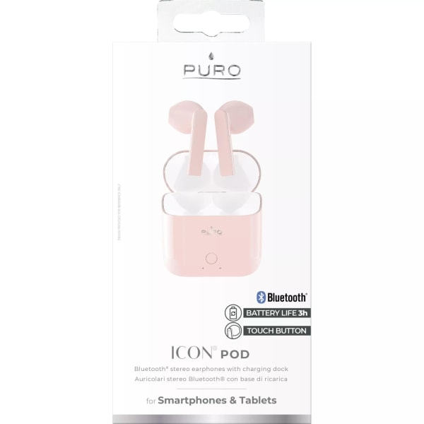 Puro ICON POD, Bluetooth høretelefoner m/opladningsetui, Rose Rosa