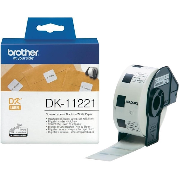 Brother Etiketter DK11221 23x23mm Svart på Vit