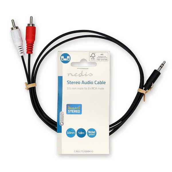 Nedis Stereo Audio kabel | 3.5 mm Hanstik | 2x RCA Hanstik | Nikkelplateret | 1.00 m | Runde | Sort | Label