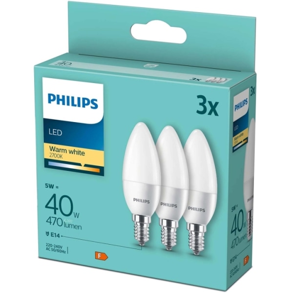 Philips 3 kpl LED E14 Krone 5W (40W) Frost 470lm