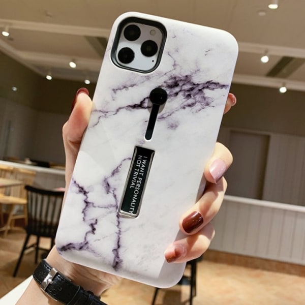 Fashioncase med fingerhållare - iPhone 12/12 Pro, Vit marmor Vit