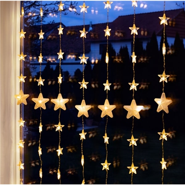 Goobay 80 LED stjärngardin med fjärrkontroll, timerfunktion, 8 ljuslägen, dimmer och 31 V extern transformator, varmvitt (3000 K)