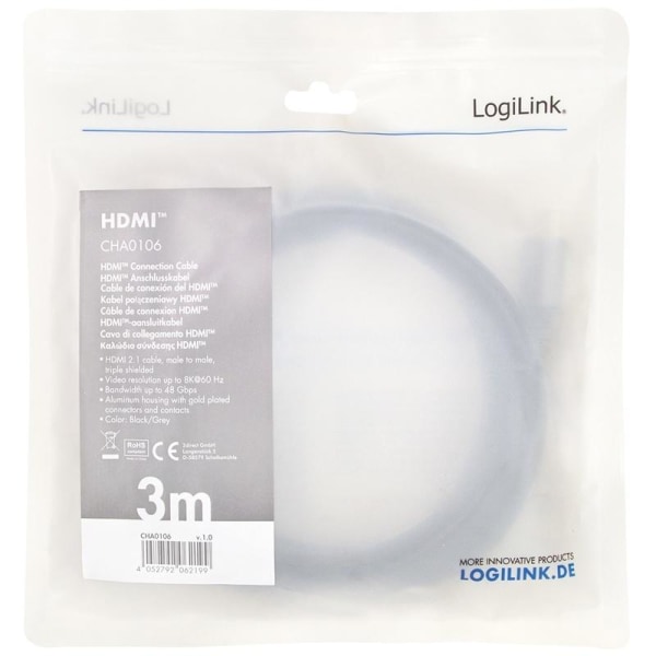 LogiLink HDMI-kabel Ultra High Speed 8K/60 4K/120Hz 3m