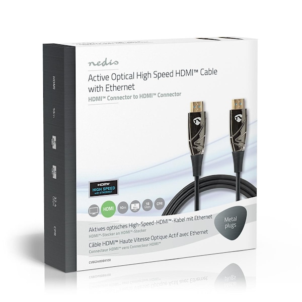 Nedis Aktiv Optisk High Speed ​​HDMI-kabel med Ethernet | HDMI™ Stik | HDMI™ Stik | 4K@60Hz | 18 Gbps | 10.0 m | Runde | PVC | Sort | Gaveæske