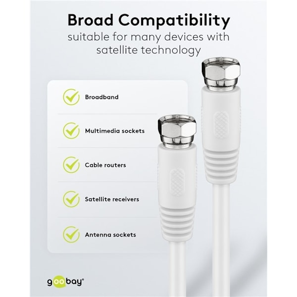 Goobay SAT-antennkabel (80 dB), dubbelskärmad F-plugg > F-plugg (helt skärmad)