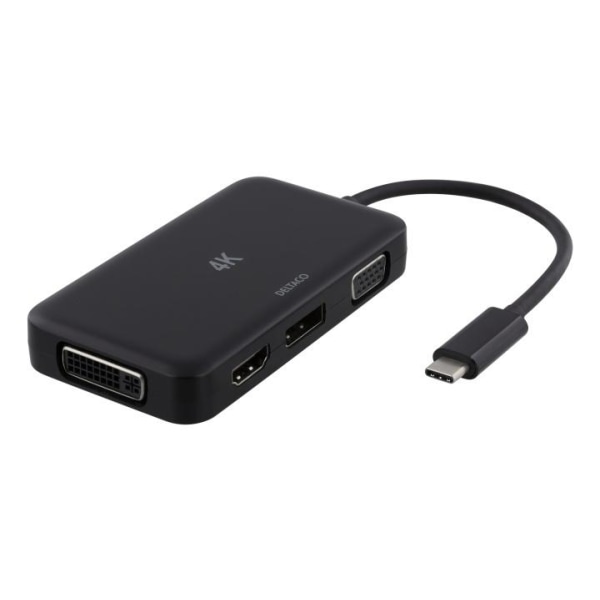 DELTACO USB-C till HDMI/DP/DVI/VGA-adapter, 4K, DP Alt Mode, sva