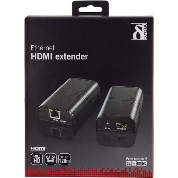 DELTACO HDMI-vahvistin, käytt. Ethernet-kaap., 1080p jopa 120m, musta