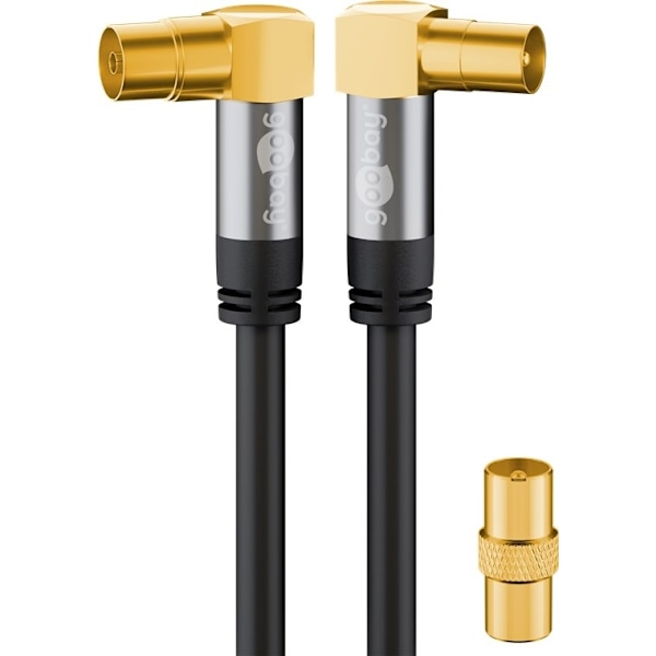 Goobay TV-antennkabel (135 dB), 4x skärmad guldpläterad, koaxial-uttag 90° > koaxial-plugg 90°, 5 m