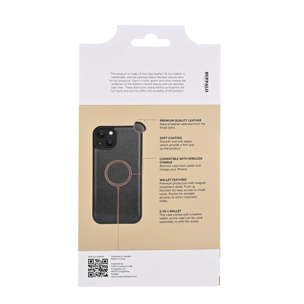 BUFFALO 2in1 Leather 3 card MagSerie iPhone 15 Plus Black Svart