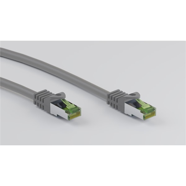 Goobay RJ45 patchkabel med CAT 8.1 S/FTP råkabel, AWG 26, grå kopparledare, LSZH halogenfri kabelhölje, RJ45-kontakt (CAT 6A)