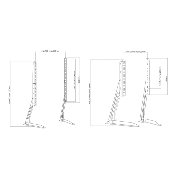 DELTACO Slim Table stand for tv, 23"-70", 50kg, 75x75-800x400mm