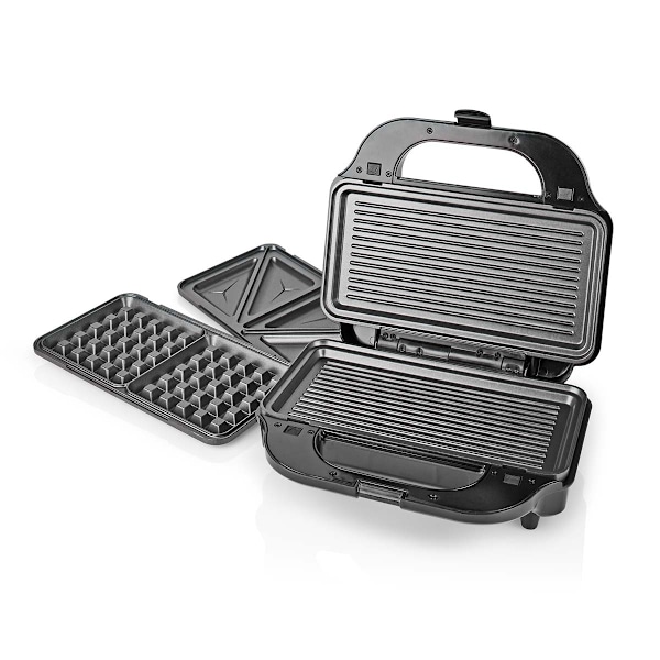 Nedis Multi Grill | Grill / Sandwich / Waffle | 900 W | 28 x 15 cm | Automatisk temperaturregulering | Plastik / Rustfri Stål