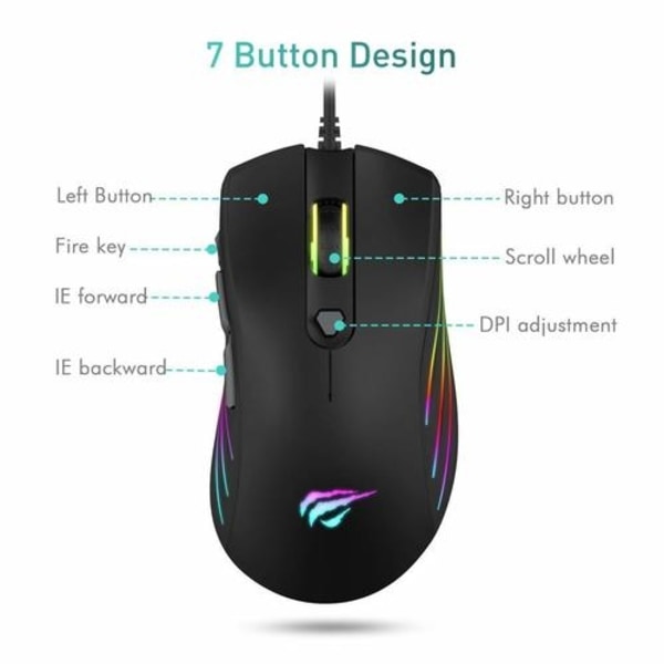 Havit MS1002 Programmerbar RGB gamingmus 3200DPI med 7 knappar