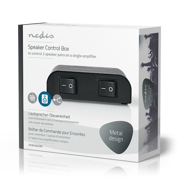 Nedis Högtalar kontrollboxen | 2-Port port(s) | Terminalklämmor | Högtalarimpedans: 4-16 Ohm | Maxlast per Kanal: 150 W | Aluminium | Svart