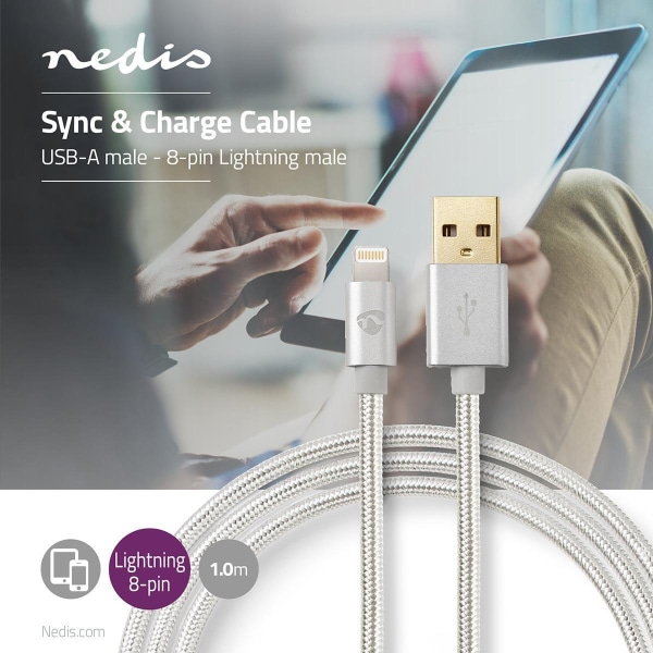 Nedis Lightning Kabel | USB 2.0 | Apple Lightning 8-pin | USB-A Han | 480 Mbps | Guldplateret | 1.00 m | Runde | Flettet / Nylon | Aluminium | Cover W