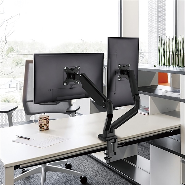 DELTACO Office, Dual desk, gas spring,17"-32",1,5-8kg,75x75-100x100