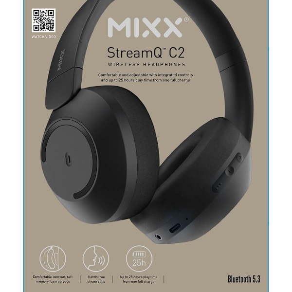 MIXX Høretelefoner C2 Over-Ear Trådløs Sort Svart