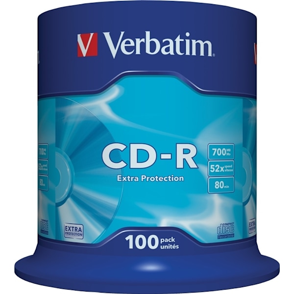 Verbatim CD-R, 52x, 700 MB/80 min, 100-pakkaus spindle