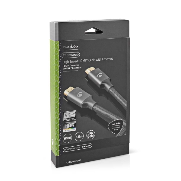 Nedis High Speed ​​HDMI ™ kabel med Ethernet | HDMI™ Stik | HDMI™ Stik | 4K@60Hz | ARC | 18 Gbps | 1.00 m | Runde | Bomuld | Grå / Gun Metal Grå | Cov