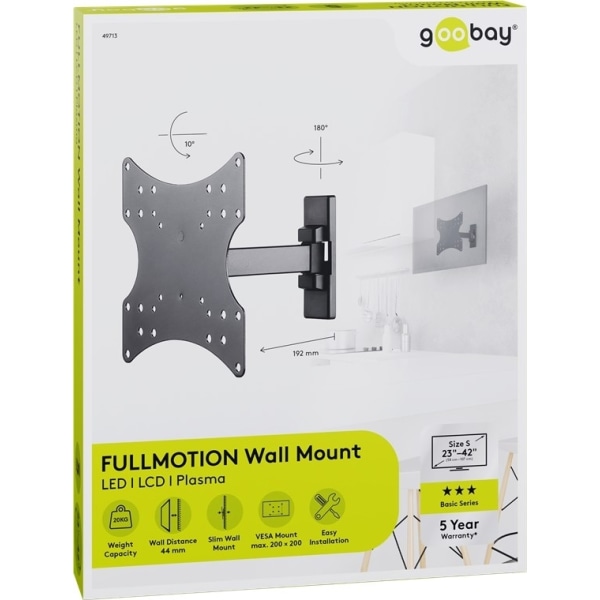 Goobay TV-väggfäste Basic FULLMOTION (S) för TV-apparater från 2
