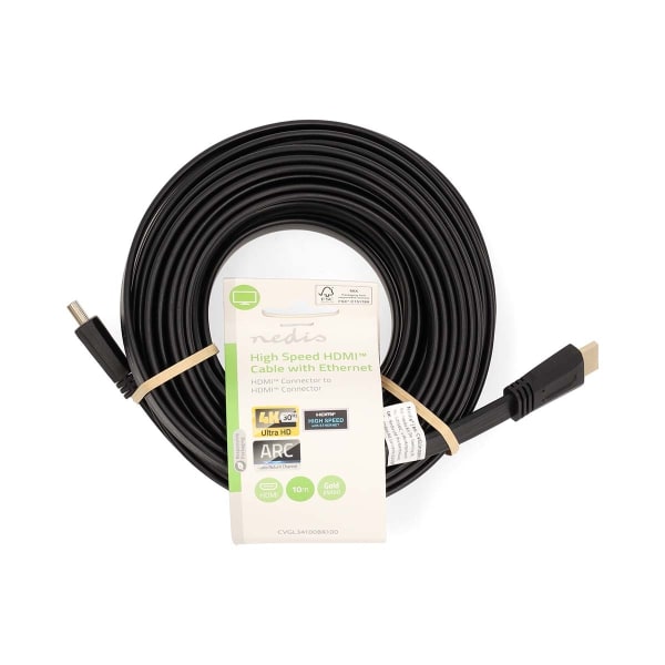 Nedis High Speed ​​HDMI ™ kabel med Ethernet | HDMI™ Kontakt | HDMI™ Kontakt | 4K@30Hz | 10.2 Gbps | 10.0 m | Platt | PVC | Svart | Label