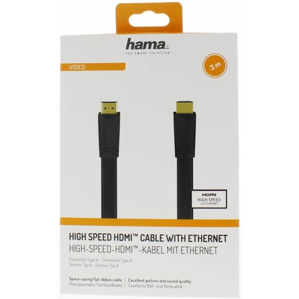 Hama HDMI-kaapeli Ethernet Litteä Musta 3m
