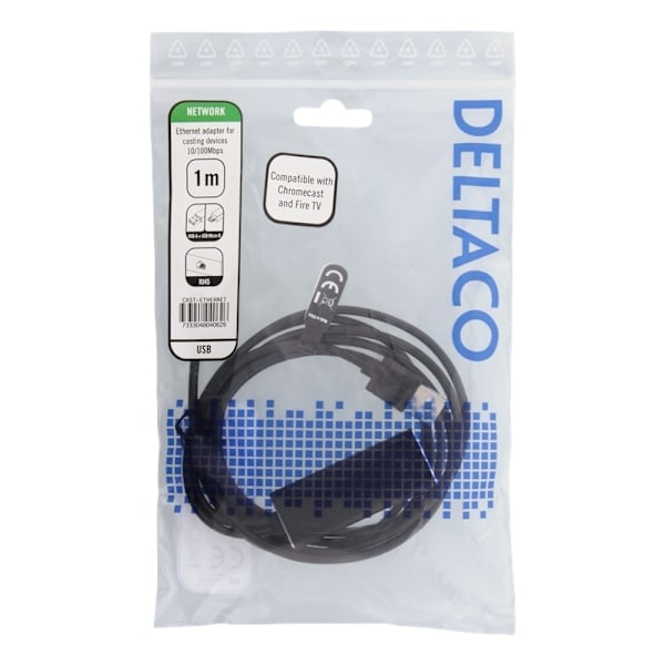 DELTACO Ethernet-adapter for ChromeCast, USB, RJ45, black