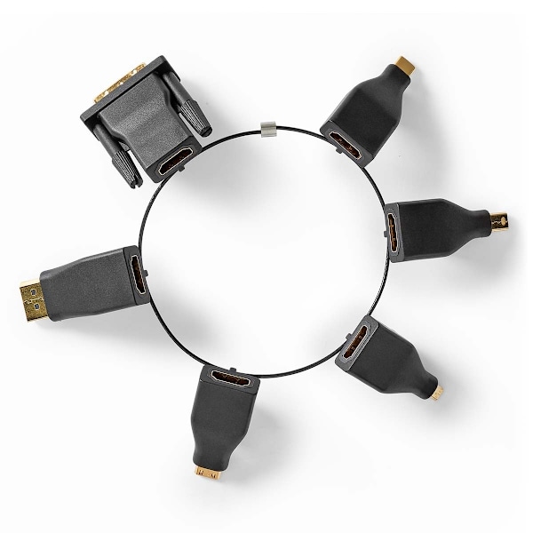 Nedis HDMIâ„¢ Adapter | DisplayPort Han / DVI-D 24 + 1-pin han / HDMIâ„¢ Micro-stik / HDMIâ„¢ Mini-stik / Mini DisplayPort han / USB-Câ„¢ Han | HDMI â
