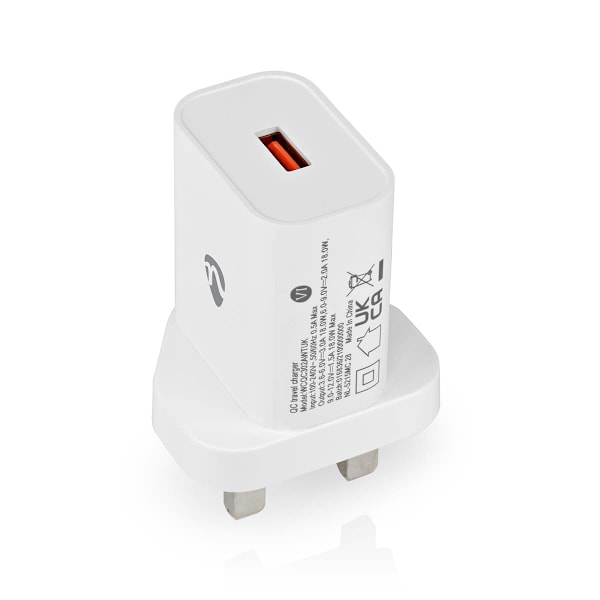 Nedis Vægoplader | 18 W | Hurtigopladningsfunktion | 3.0 A | Antal output: 1 | USB-A | Automatisk Valgt Spænding