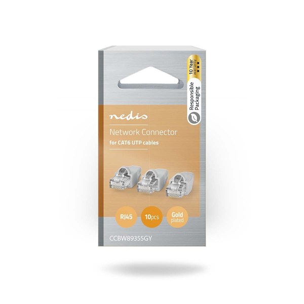 Nedis RJ45-kontakt | Hane | Solid UTP CAT6 | Rak | Guldplaterad | 10 st. | PVC | Grå | Låda