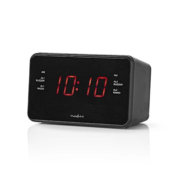 Nedis Digital klockradio | LED Display | 1x 3.5 mm Audio Input | Tidsprojektion | AM / FM | Snooze-funktion | Sov timer | Antal alarm: 2 | Svart