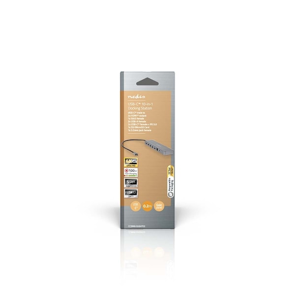 Nedis USB Multi-Port Adapter | 10-i-1 | USB 3.2 Gen 1 | USB-C™ Hane | Micro SD / RJ45 Hona / SD / 2x HDMI™ / 2x USB-C™ / 3x USB-A Hona | 0.40 m | Rund