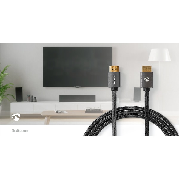 Nedis High Speed ​​HDMI ™ Kaapeli Ethernet | HDMI™ liitin | HDMI™ liitin | 4K@60Hz | ARC | 18 Gbps | 1.00 m | Pyöreä | Puuvilla | Gun Metal Harmaa / H