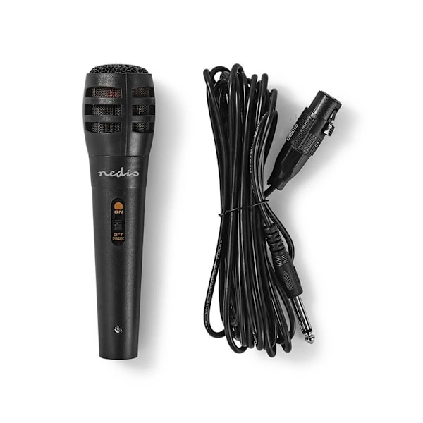 Nedis Trådad Mikrofon | Kardioid | Avtagbar kabel | 5.00 m | 80 Hz - 12 kHz | 600 Ohm | -75 dB | På / av-knapp | Resväska ingår | ABS / Aluminium | Sv