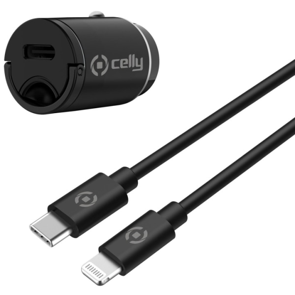 Celly Biloplader Mini USB-C PD 20W + USB-C til Lightning kabel