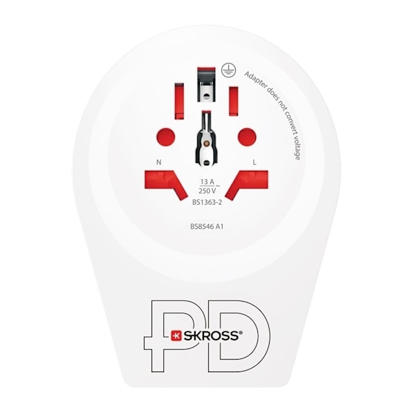 SKROSS World Adapter - World to USA USB-C™ PD til alle jordede og ujordede enheder (2- og 3-polet) med integreret, ultrahurtig USB-C™-oplader (Power D