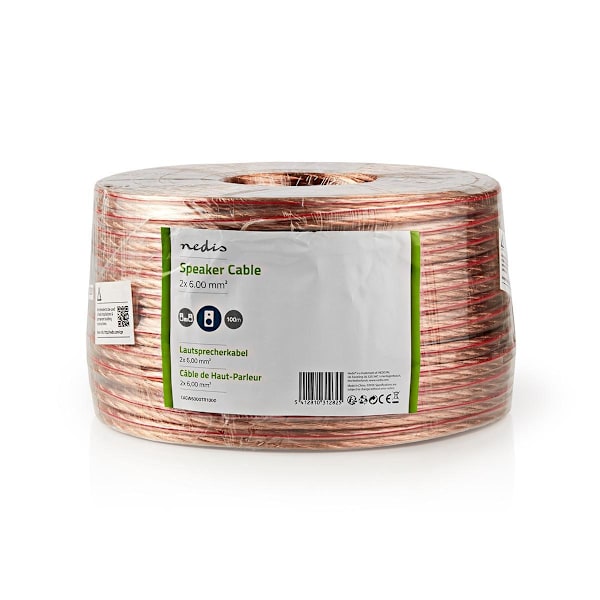 Nedis Højtaler Kabel | 2 x 6.00 mm² | CCA | 100.0 m | Runde | PVC | Gennemsigtig | Folie