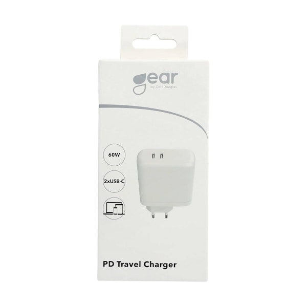 GEAR Charger 220V 2xUSB-C White PD 60W (PD 30W+PD30W)