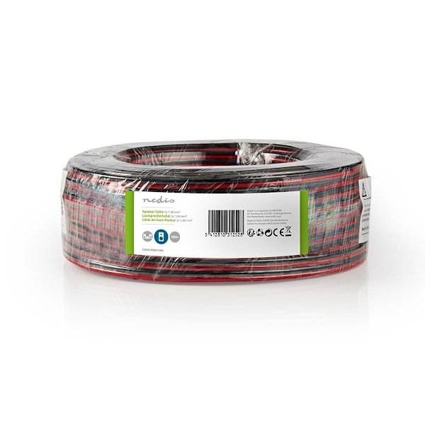 Nedis Højtaler Kabel | 2 x 1.50 mm² | CCA | 100.0 m | Runde | PVC | Rød / Sort | Folie