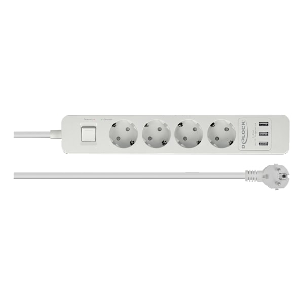 DE-LOCK Power strip with 4x CEE 7/3, 3x USB Type-A ports, child protec