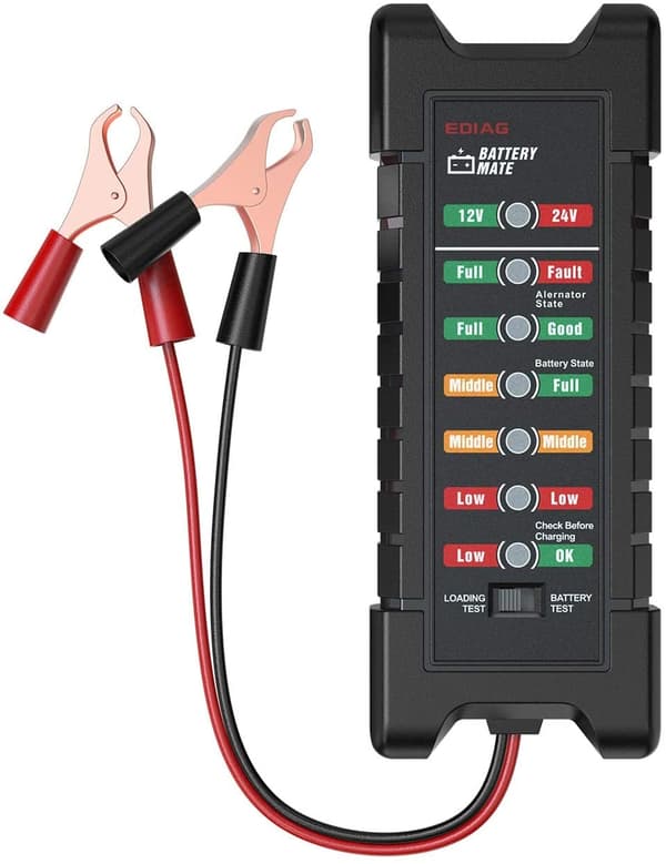 Batteritester til køretøjer med LED-display, 12V/10mA, 24V/30mA