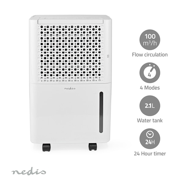Nedis Affugter | 10 l/Dag | Affugtning / Automatisk / Tørt vasketøj / Ventilation | Ja | 100 m³/h