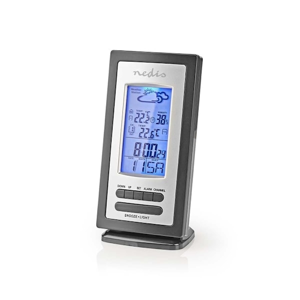 Nedis Väderstation | Inomhus & utomhus | Inklusive trådlös vädersensor | Väderprognos | Tidsdisplay | LCD-skärm | Alarmklockfunktion