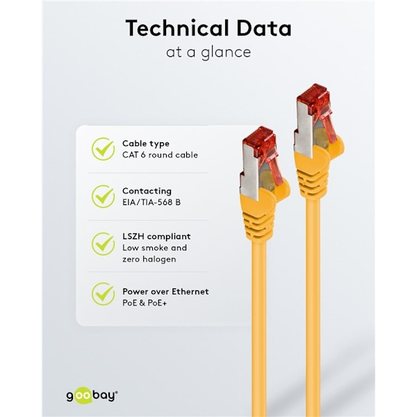 Goobay Patchkabel CAT 6, S/FTP (PiMF), gul, 3 m kopparledare (CU), halogenfri kabelhölje (LSZH)