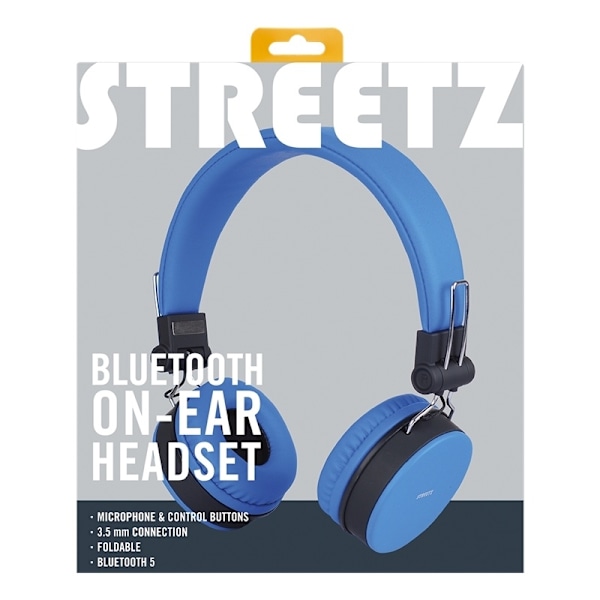 STREETZ Vikbart on-ear BT headset, 3.5 mm, blå Blå