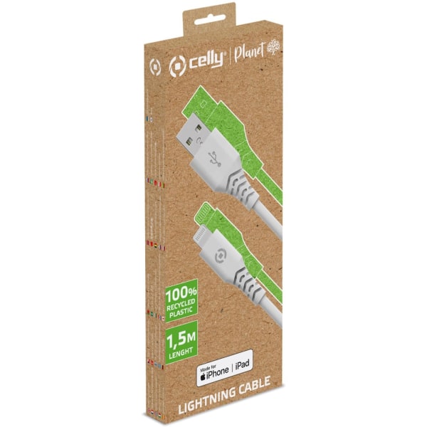 Celly Planet USB-A - Lightning-kabel 1,5m av 100% återvunnen pla