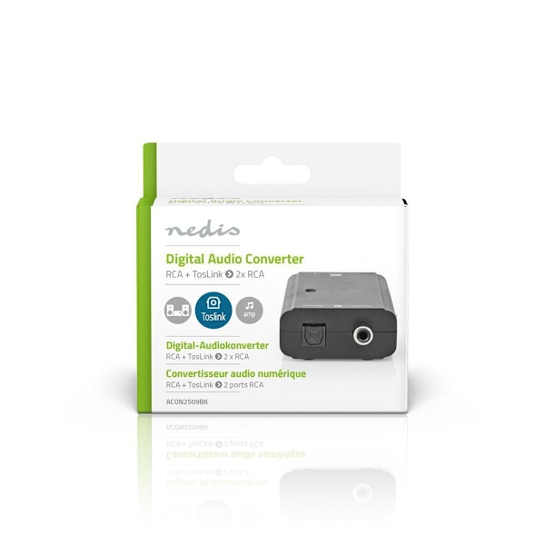 Nedis Digital Audio Omvandlare | Tvåvägs | Anslutningsingång: 1x S/PDIF (RCA) Hona / 1x TosLink Hona | Anslutningsutgång: 2x RCA Hona | ARC | Instrukt