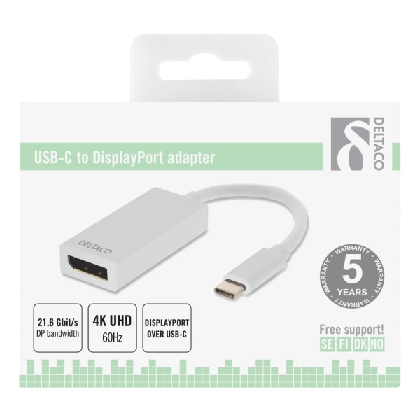 DELTACO USB 3.1 till DP adapter, Typ C - DP, 4K, UHD, vit